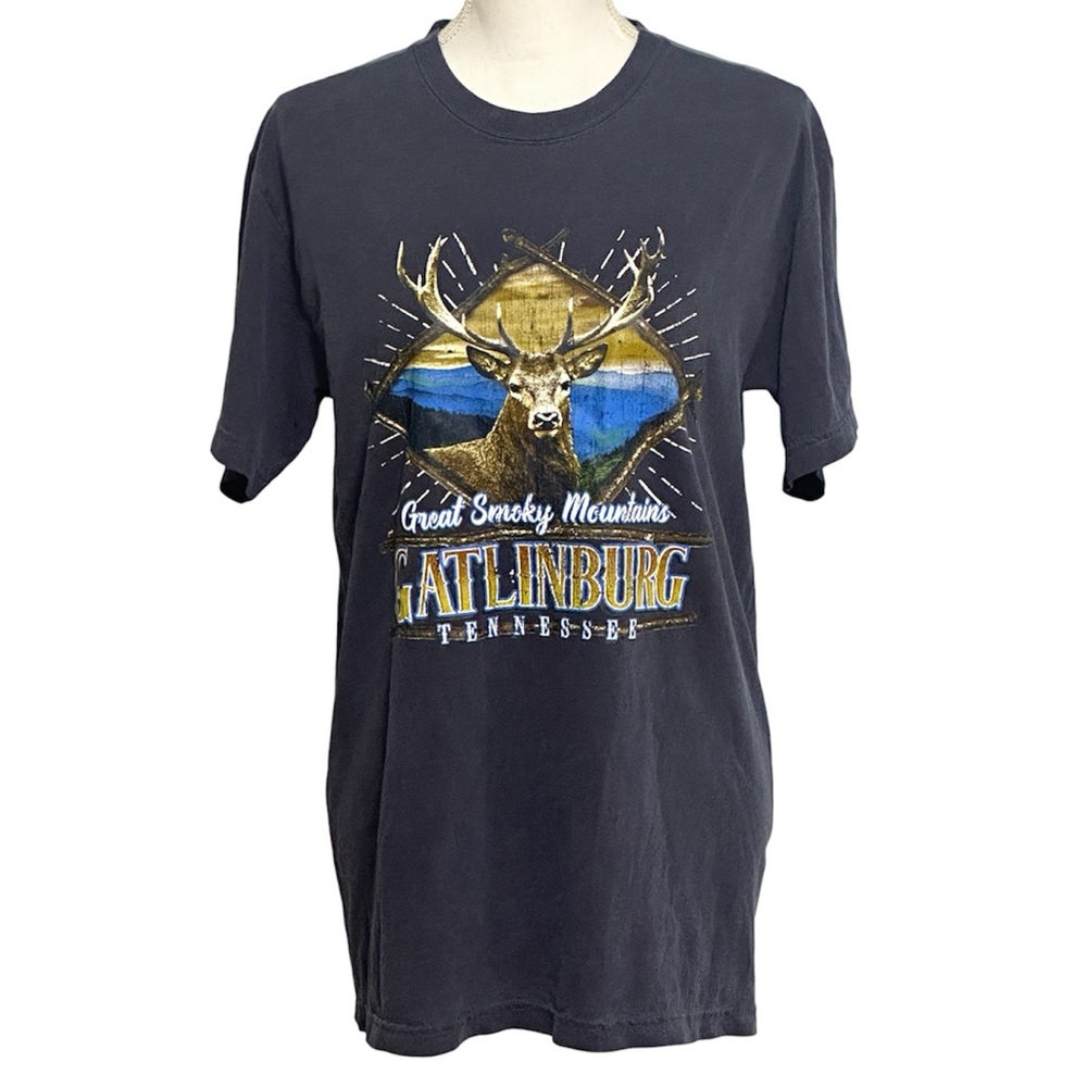 Comfort Colors Blue Gatlinburg Tennessee Scenic Deer Graphic T-shirt NWOT